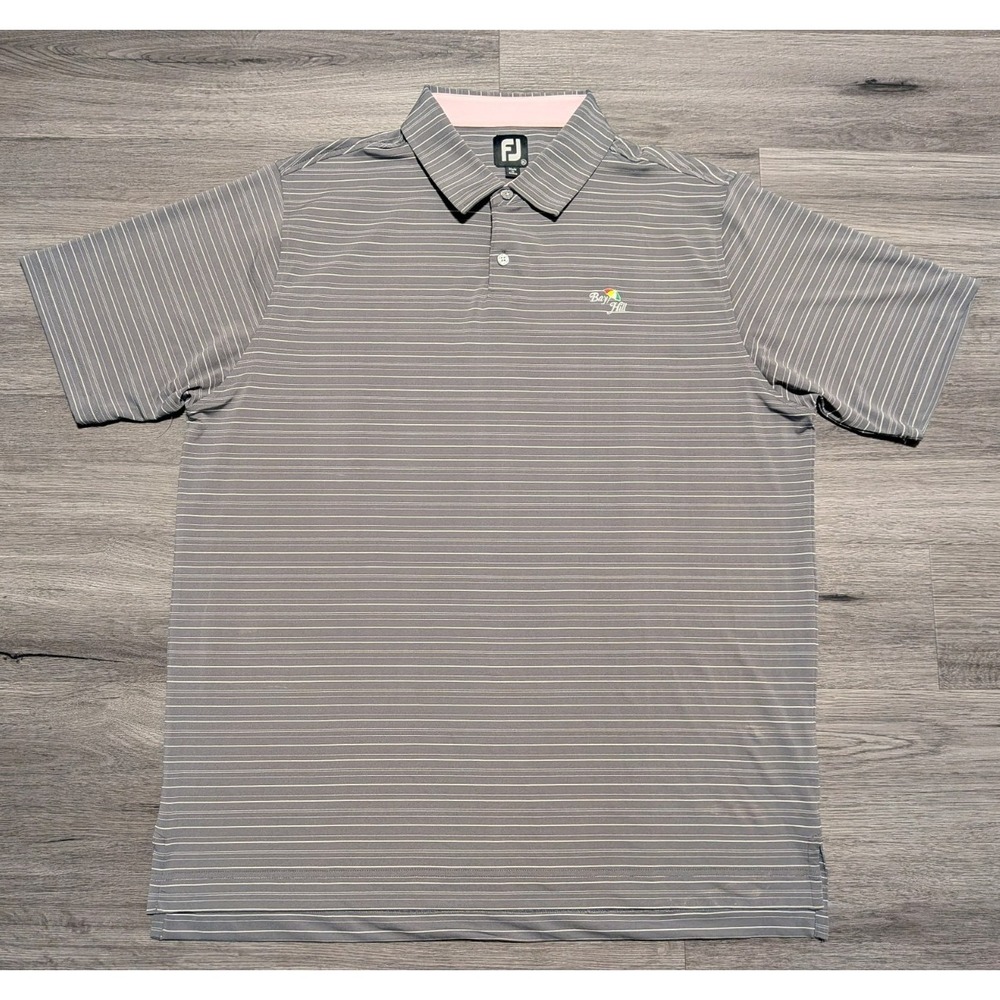 FootJoy Men's Gray &‎ White Striped Bay Hill Performance Golf Polo Size XL